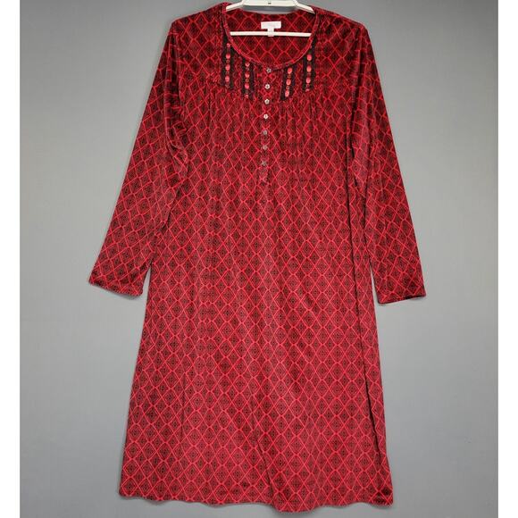 Secret Treasures Sleepwear Gown Womens 2X Red Black Long Sleeve Nightgown Boho - Picture 1 of 13